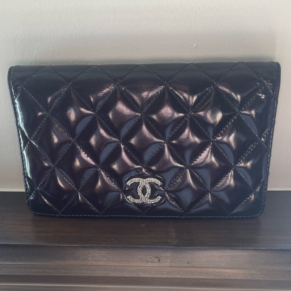 CHANEL Handbags - Chanel Gorgeous Black Patent Leather Long wallet